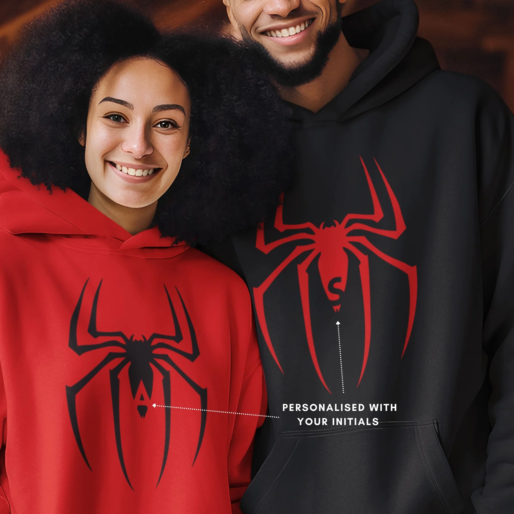 gogirgit Personalised Initials Spider Hoodies For Men Women red black